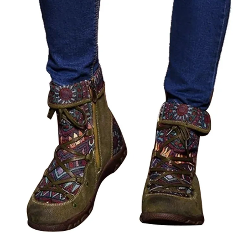 WENYUJH; коллекция года; женские ботинки с вышивкой; сезон осень-зима; Boho; женские полусапожки с круглым носком; женские ботинки на шнуровке; повседневная обувь; Прямая поставка - Цвет: Color 2