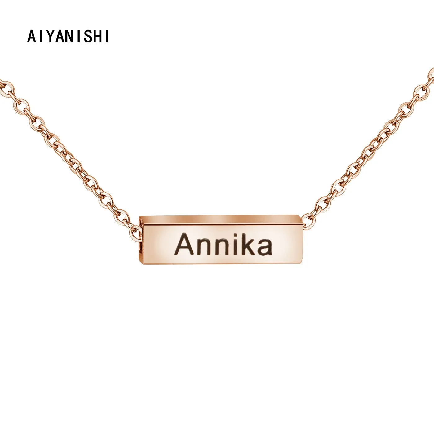 

AIYANISHI Fashion Personalized Engraved Name Necklaces for Women Crystal Bar Necklaces & Pendants Custom Jewelry Drop Shipping
