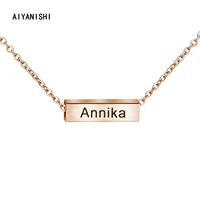 aiyanishi fashion personalized engraved name necklaces for women crystal bar necklaces pendants custom jewelry drop shipping