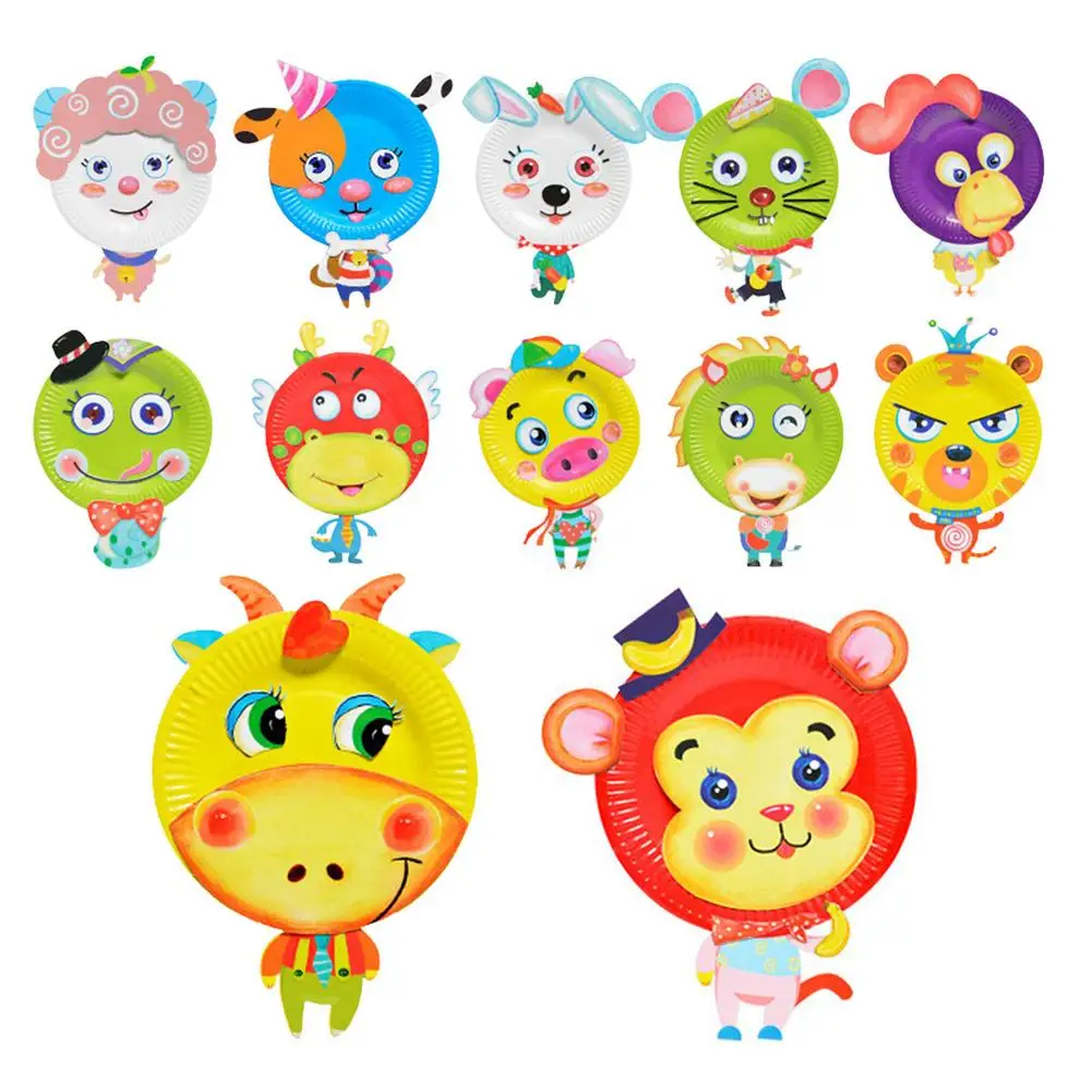 

DIY Animals Cartoon Paper Plates Art Sets Handmade Toys Children Early Learning Educational Toys Gifts For Children Puzzle Toys