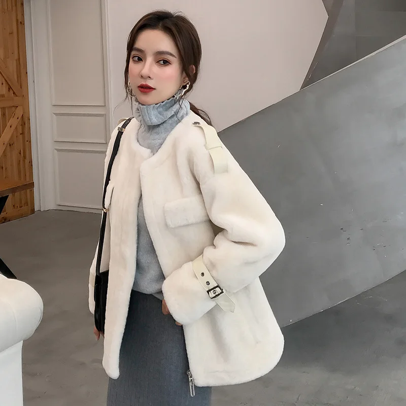 Женское зимнее пальто из натурального меха 100% куртка короткой овечьей шерсти