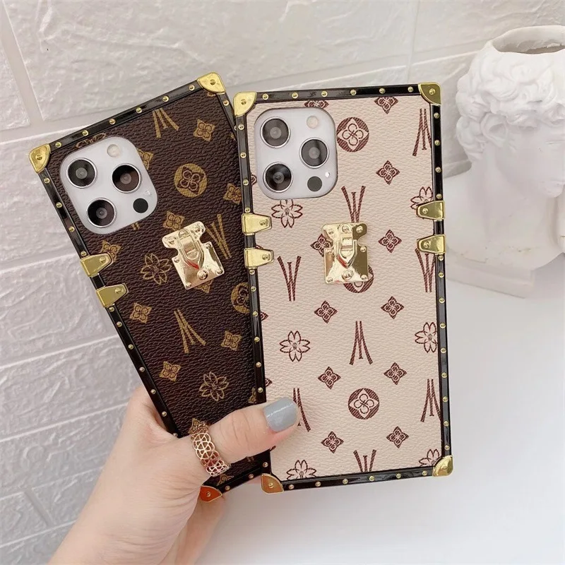 

Fashion Square Leather Phone Case For iPhone 11 12 Pro Max XS MAX XR 7 8 Plus SE Luxury Geometric cover For Samsung S20 10 Coque