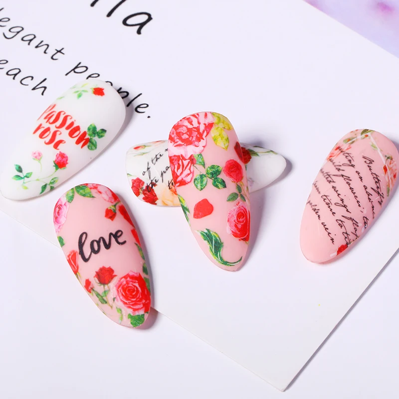 3D наклейки для ногтей с буквенным дизайном черные цветы линия Переводные