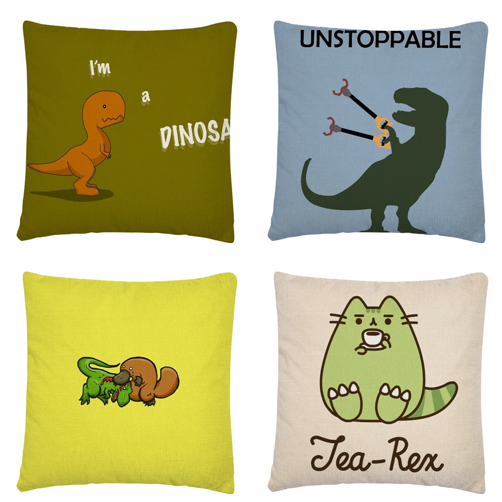 

Cute little dinosaur cartoon pattern Linen Cushion Cover Pillow Case for Home Sofa Car Decor Pillowcase 45X45cm