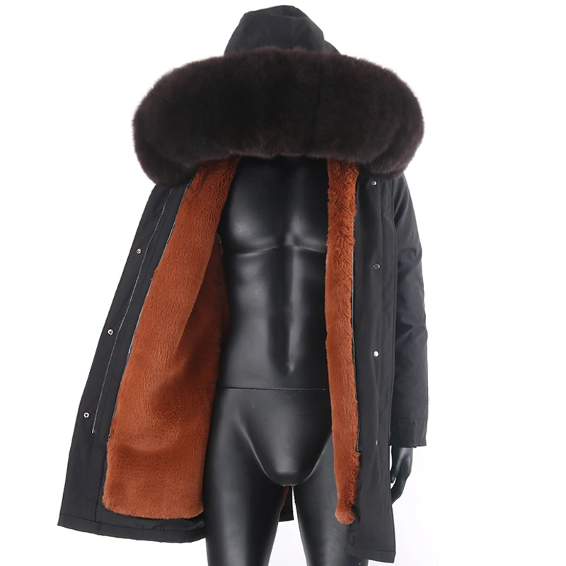 

2021 Real Fur Coat Winter Jacket Men Long Parka Waterproof Big Natural Raccoon Fur Collar Hood Thick Warm Faux Rabbit Fur Liner