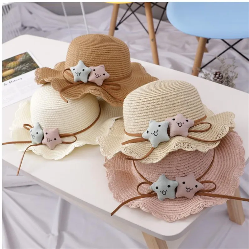 

Spring And Summer Small Fresh Stars Children Sunscreen Sun Hat Fashion Sunshade Beach Hat Wave Straw Hat