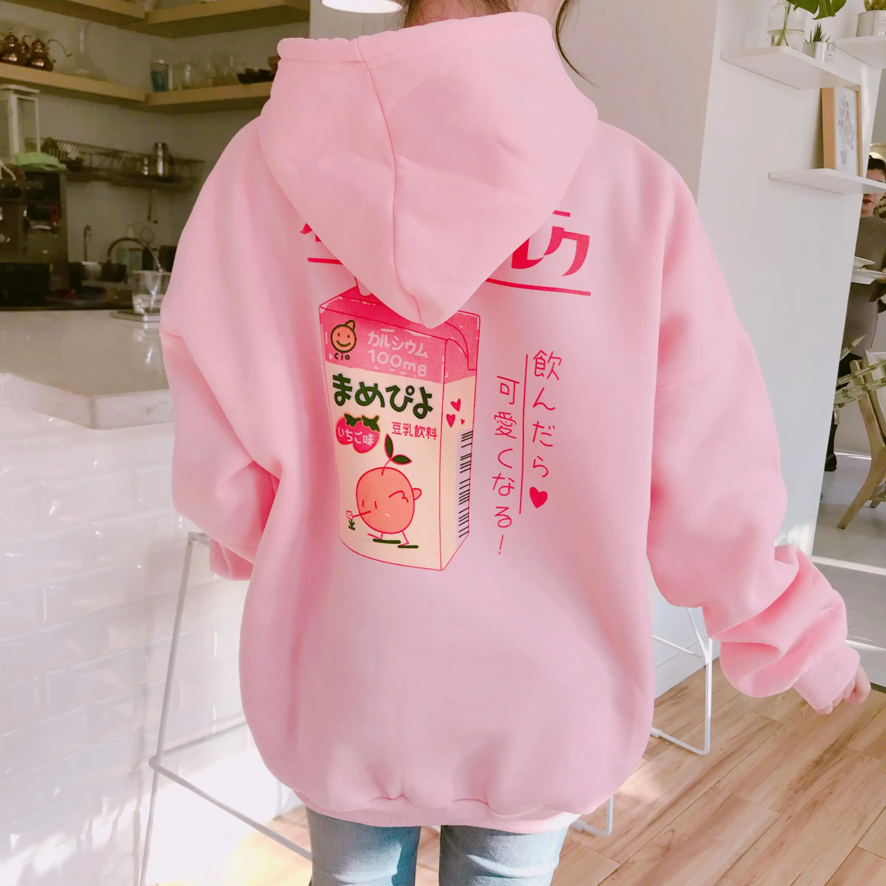 

FAKUNTN 2021 New Fashion Cute Cartoon Printed Back Velvet Thick Hooded Long Sleeve Female Sweatshirts
