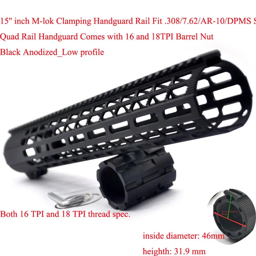 

Черная 15-дюймовая M-lok Зажимная направляющая TriRock, система свободного поплавкового крепления, алюминиевая гайка TPI 16/18. 308/7.62, Модернизированн...