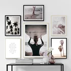 Картина на холсте с изображением серфинга, девушек, пляжа, цветов, плакаты с деревом печатных букв, для гостиной, домашнего декора