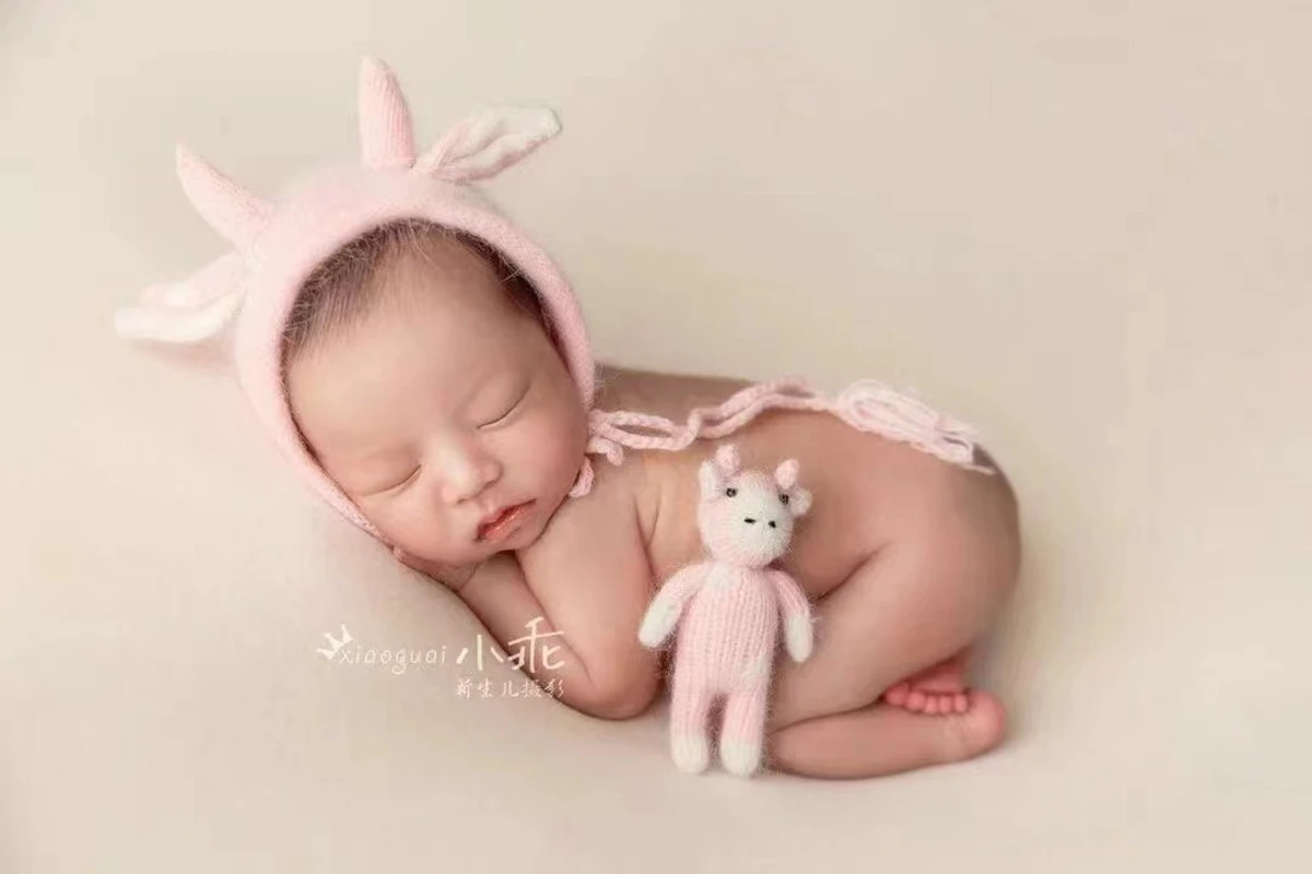 Juguetes De Toro de punto para reci&eacute;n nacido, accesorios de fotograf&iacute;a hechos a mano con patr&oacute;n de vaca, mu&ntilde;eco de peluche, Animal de regalo, accesorios de utiler&iacute;a para fotos de beb&eacute;-1