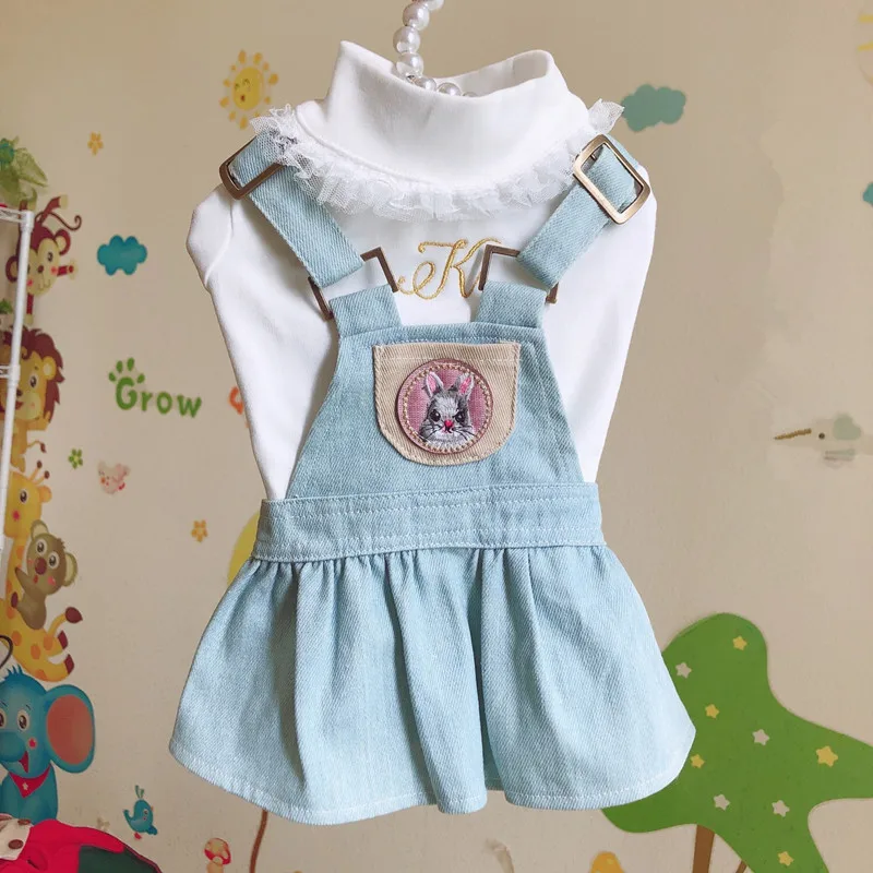 Весенне осеннее платье для собаки джинсовая юбка Одежда кошек и щенков Чихуахуа