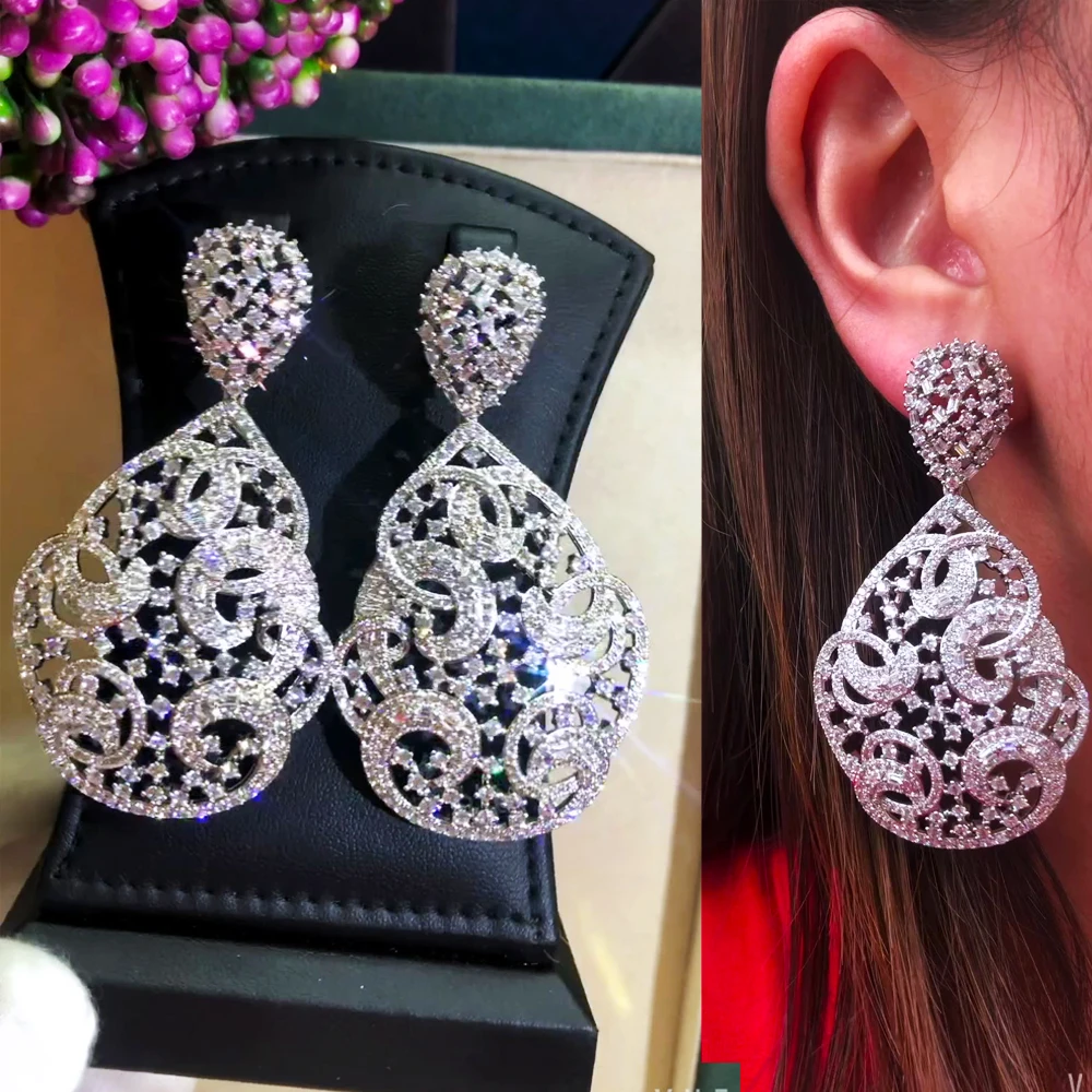 

missvikki Luxury Dubai Europe Classical vintage engraving hollow Big Pendant Earrings Bride Wedding Party Girl's Gift Jewelry