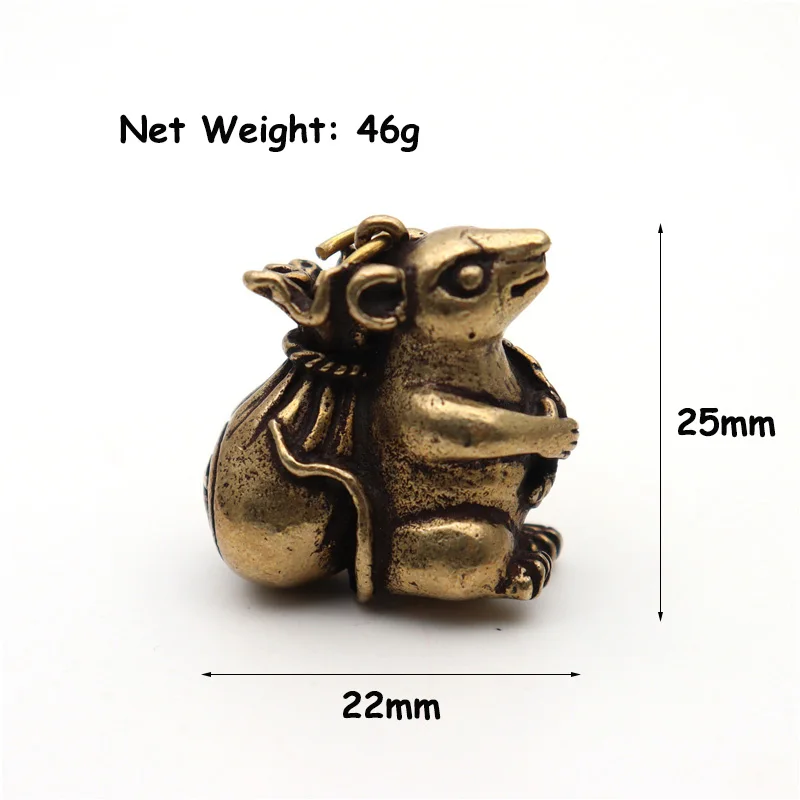 Винтажный латунный милый брелок в виде мыши с фигуркой сумки богатства Подвески