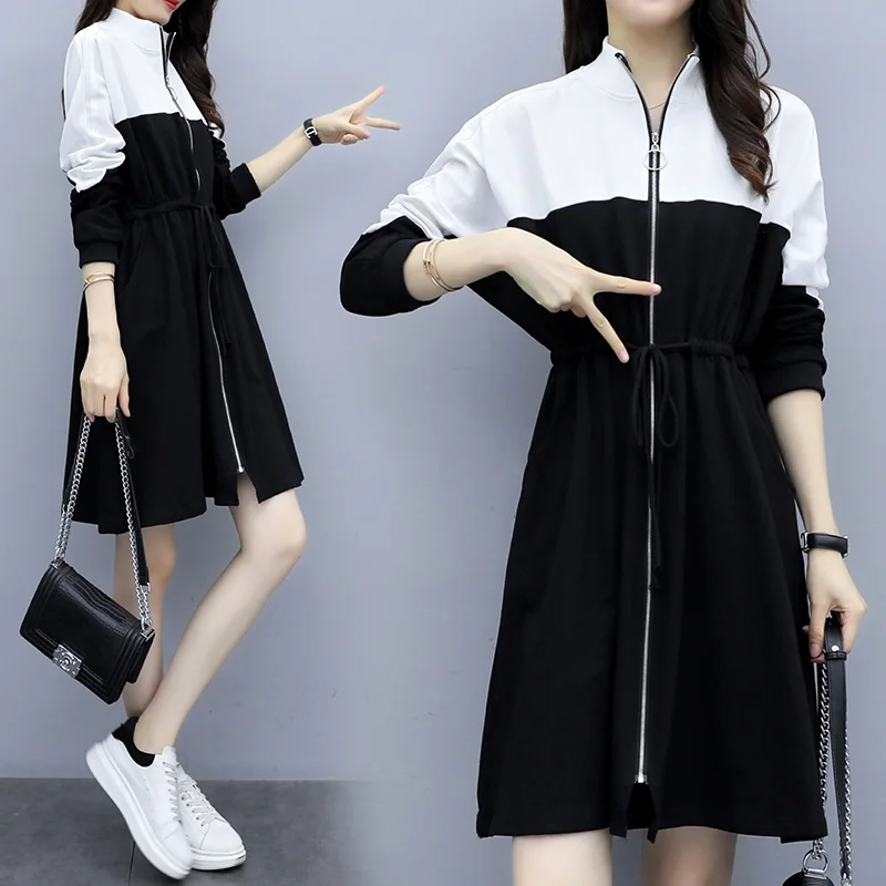 5XL большой плюс размер черный белый свитер Спортивное платье для женщин с длинным