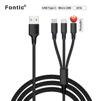 wholesale 3 in 1 charger cable 4ft1 2m with 8pin micro usb type c port universalcharging only personalized surpport