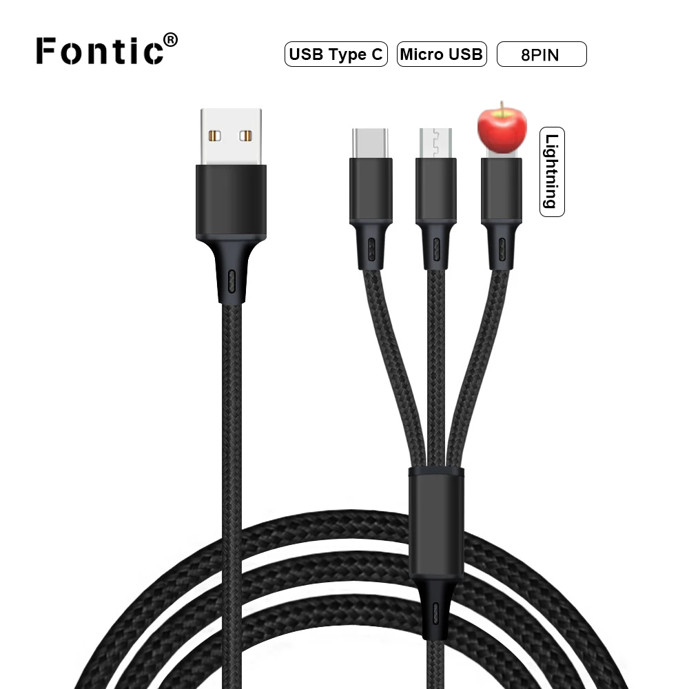 Оптовая продажа 3 в 1 зарядный кабель 4 фута/1 2 м с 8 контактным портом Micro USB Type C