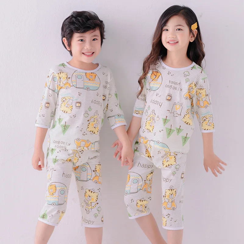 Летние Пижамные комплекты для девочек и мальчиков детская одежда костюмы