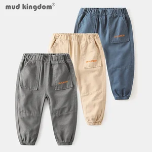 Mudkingdom Fashion Boy Jogger Pants Solid Letter Embroidery Pull On Loose Toddler Trousers Elastic Waist Clothes Spring Autumn