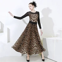 leopard print stretch long sleeved slim fit banquet dress women modern ballroom dance party performance long dresses