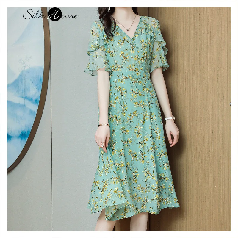 

Broken Flower Silk Dress 2021 Summer New French Slim Fit, Slim and Age Reducing Young Hangzhou Mulberry Silk Skirt