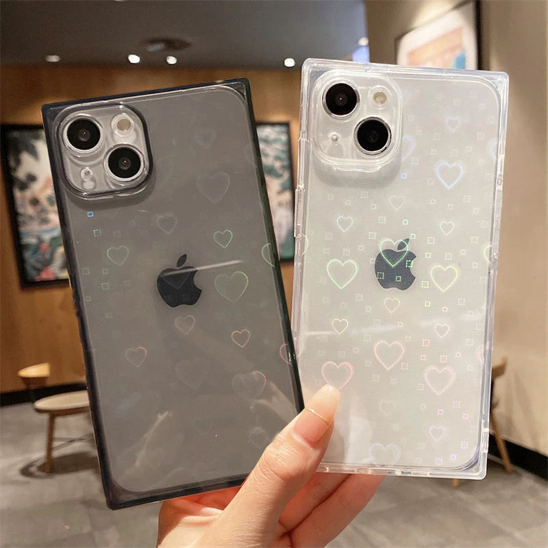 

Luxuly Black Cute heart-shaped Silicone TPU Phone Case For IPhone 13 12 11 Pro Max X Xs Max Xr 7 8 Plus SE Blu ray Protect Shell