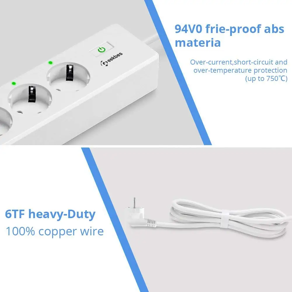 Умный удлинитель с поддержкой Wi Fi 4 евророзетки порта USB для зарядки|Умные