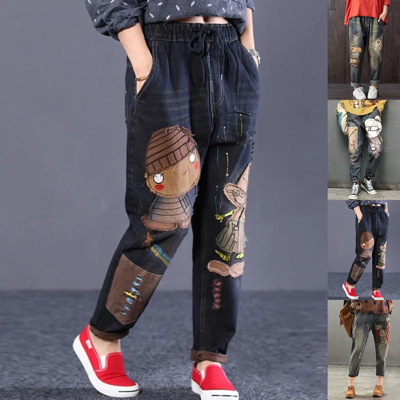 

Print Denim Hosen Hohe Taille Jeans Mit Taschen Mom Jeans Gerade Dnne Sommer Roupas Feminina Casual Pantalones