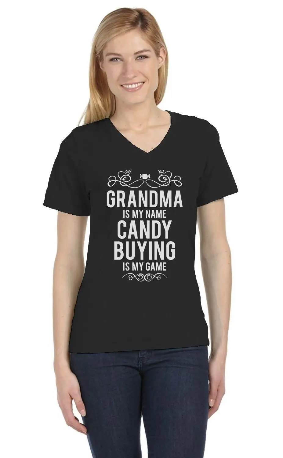 Меня зовут карамельный покупка это моя игра Милая женская футболка с v образным