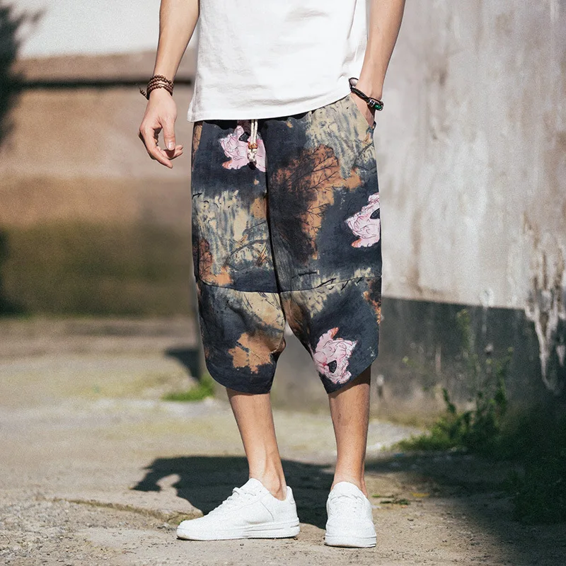 Штаны в японском стиле, новинка, азиатская одежда, японское кимоно, Ретро стиль, длина до середины икры, мужские хип-хоп брюки размера плюс, уличная одежда - Цвет: Color 8