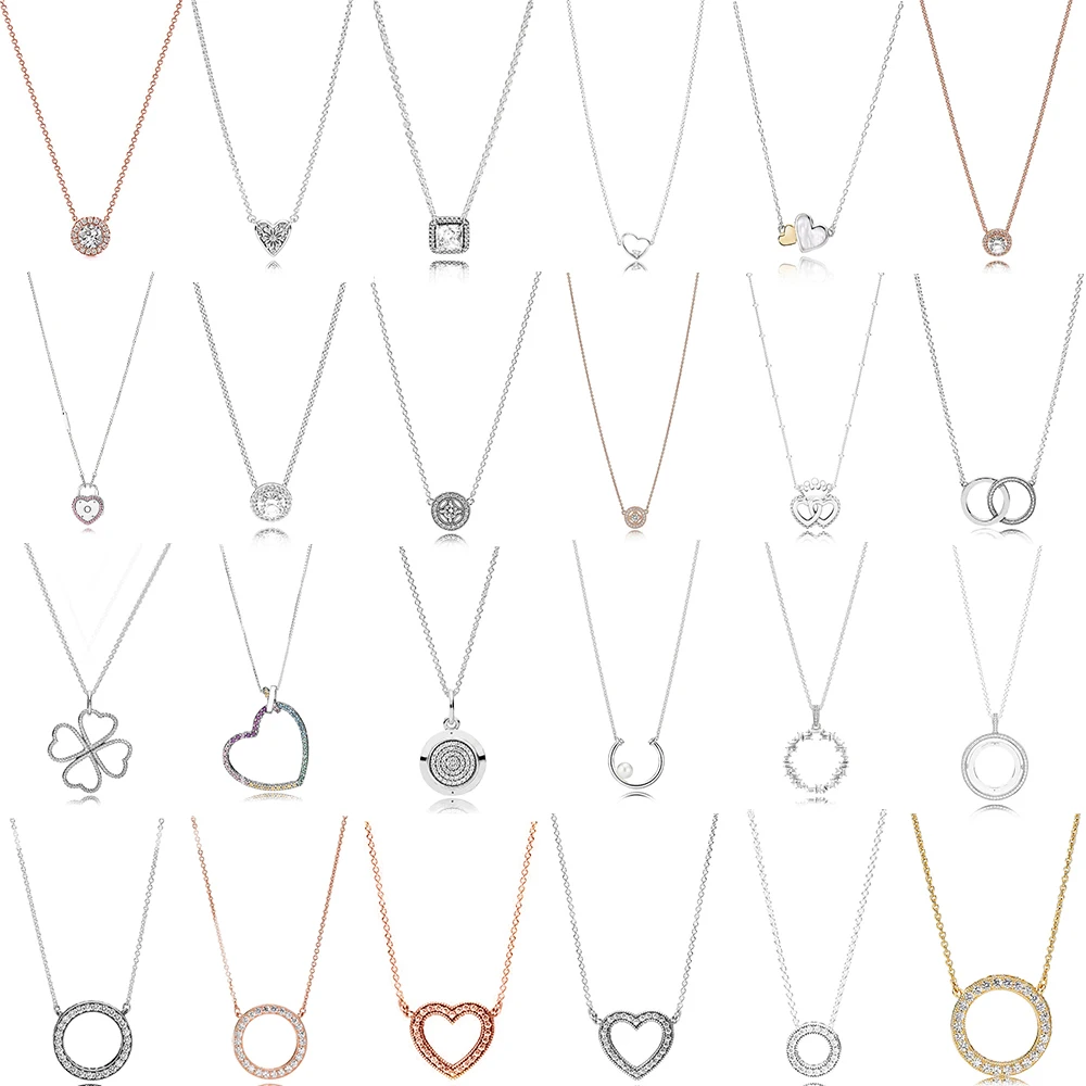 

New 100% 925 Sterling Silver Round Heart-shaped Romantic With Clear CZ Simple Necklace For Women Original Fashion Jewelry Gift