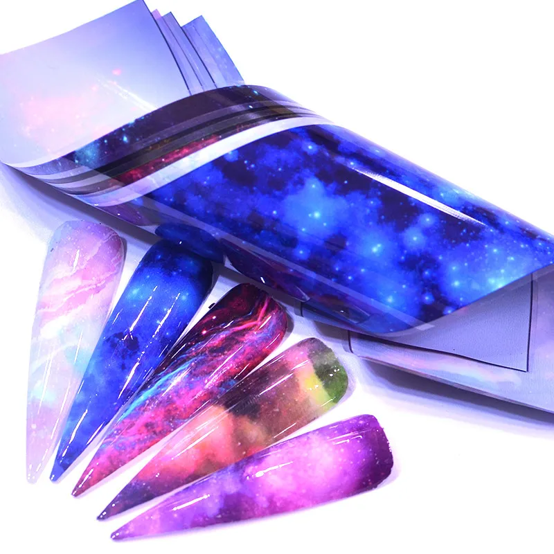 5 шт 150 мм цветные цветы наклейки на пленка для ногтей Передача звездное небо