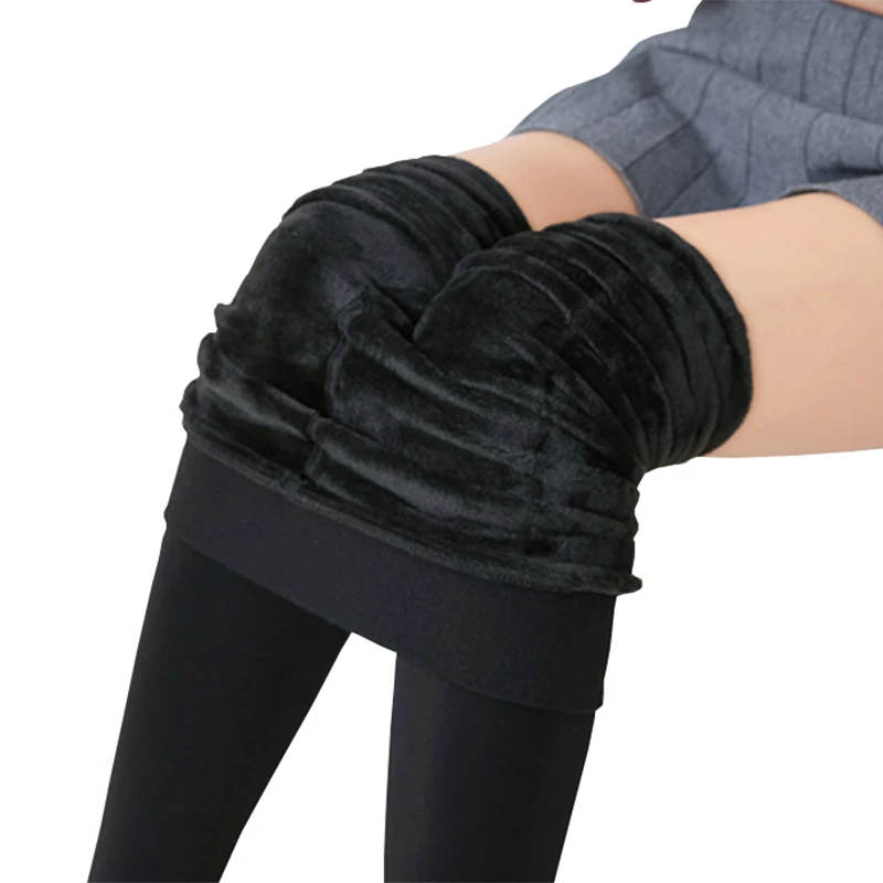 

Зимние теплые колготки с флисом для женщин, удобные толстые облегающие чулки черного цвета, обтягивающие колготки