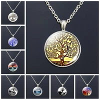 fashion simple design women jewelry klimt tree of life glass dome pendant necklace for girlfriendgifts