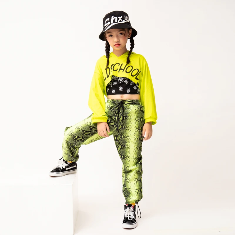 Одежда в стиле хип-хоп для девочек Детский костюм танцев укороченные брюки с