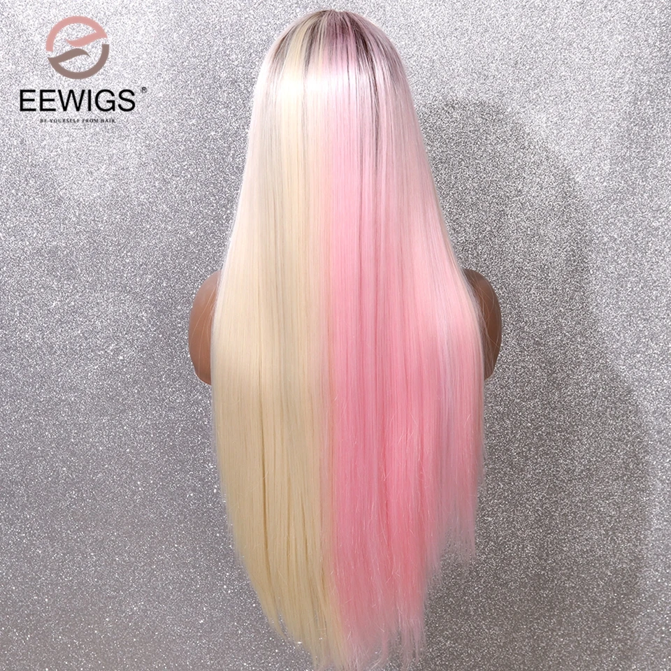 Парики EEWIGS полурозовый полублонд синтетический парик с кружевом спереди прямые