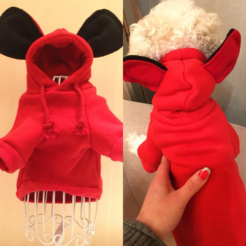 Red Dog Clothes Одежда для собак с Микки Маусом; зимняя одежда для маленьких собак; одежда для щенков; флисовый костюм для собак; Рождественская Толстовка с капюшоном на Рождество - Цвет: Red Dog Clothes