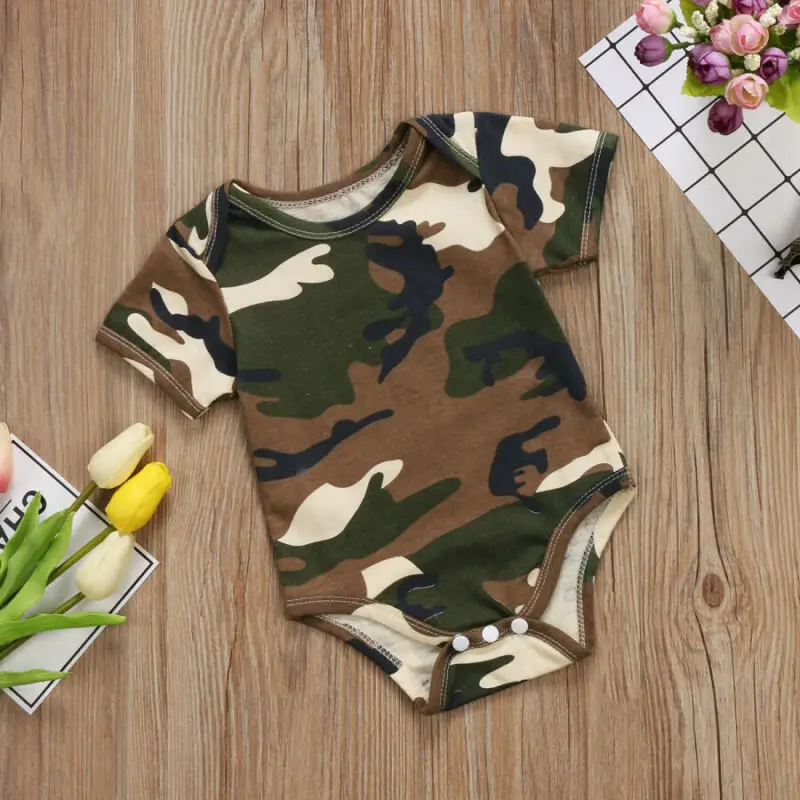 Lucu Bayi Bayi Anak Gadis Camo Baju Monyet Bodysuit Jumpsuit Pakaian Ukuran 0-24M Kamuflase Hijau Bayi Mendaki pakaian Katun