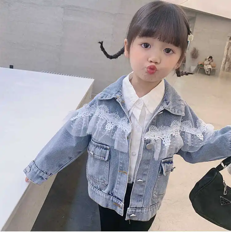 

Lace Hoodies Boys Jeans Baby Denim Jacket Outwear Spring Autumn Children's Hooded Jacket Detachable Girl Jacket Top Coat For Kid