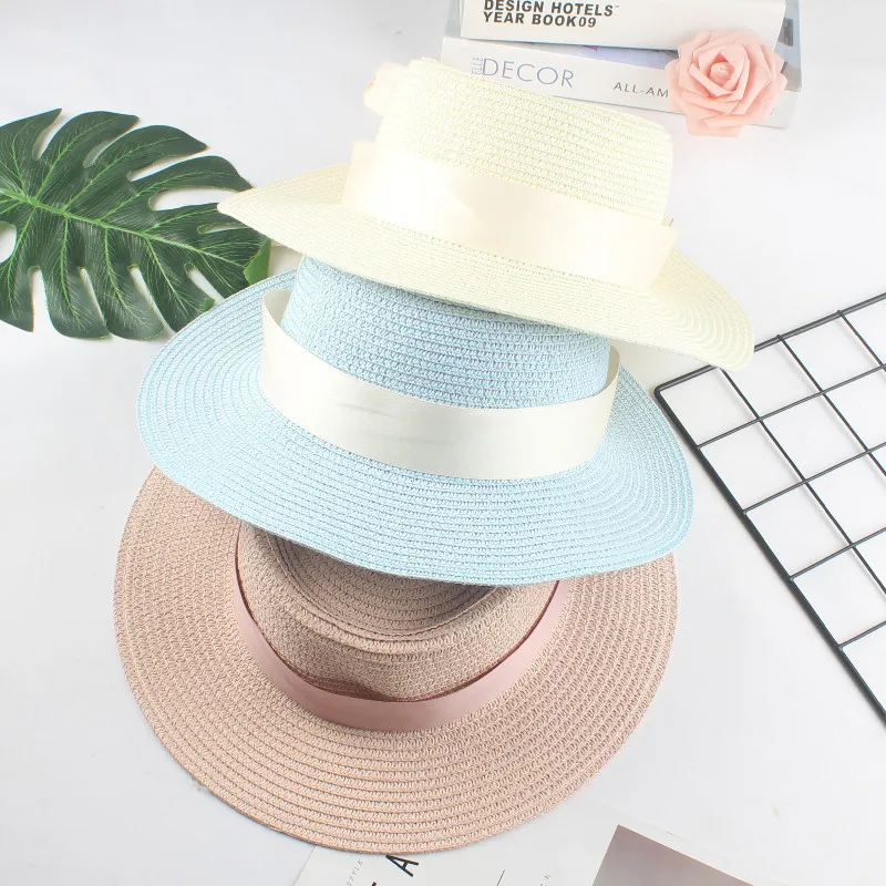 Летние шляпы от солнца женская модная соломенная шляпа с бантом из ленты пляжная
