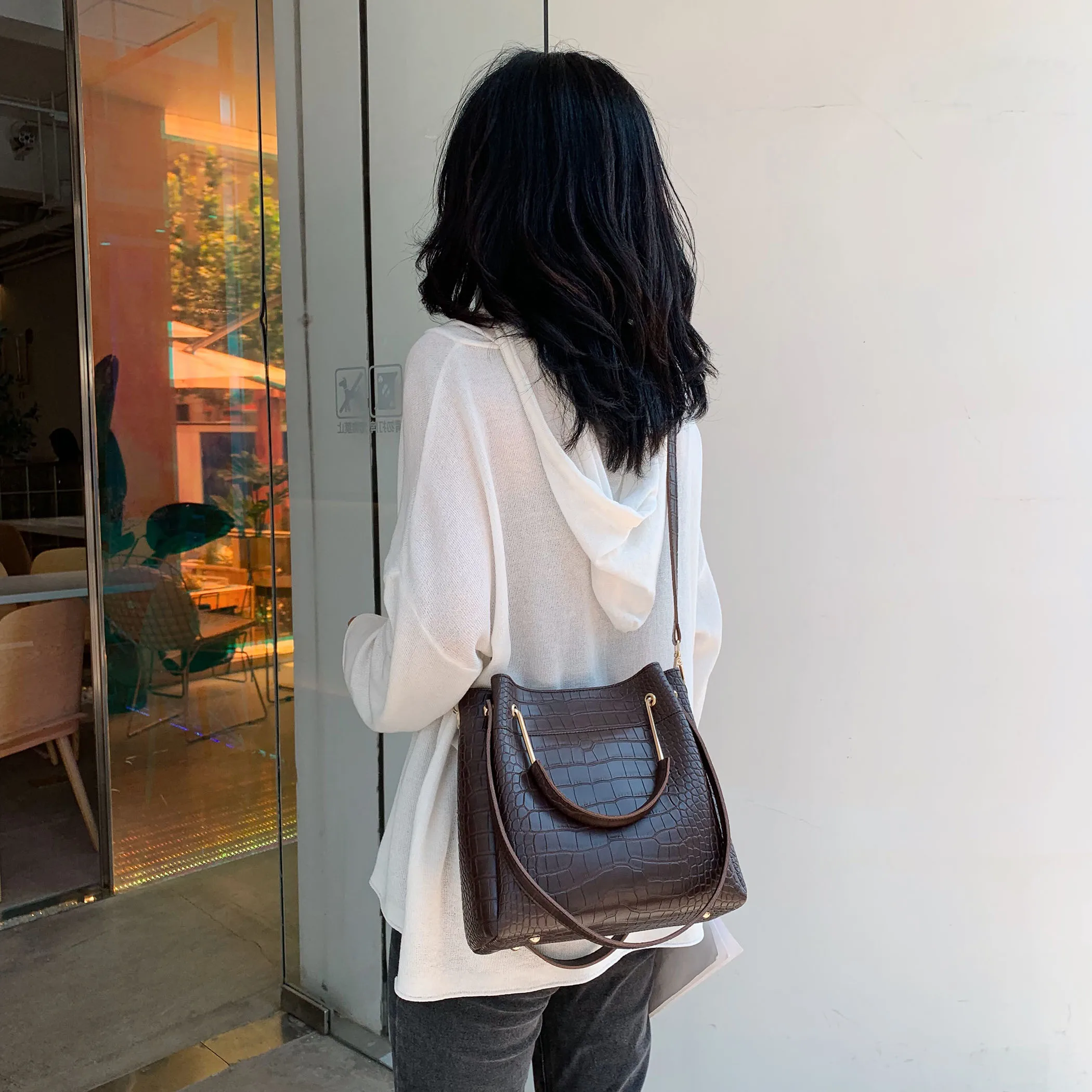 

Stone Pattern PU Leather Bucket Bags For Women 2020 Small Shoulder Simple Bag Lady Fashion Handbags Luxury Totes