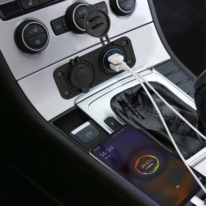 Автомобильное зарядное устройство QC 3 0 с двумя портами USB панель прикуривателя