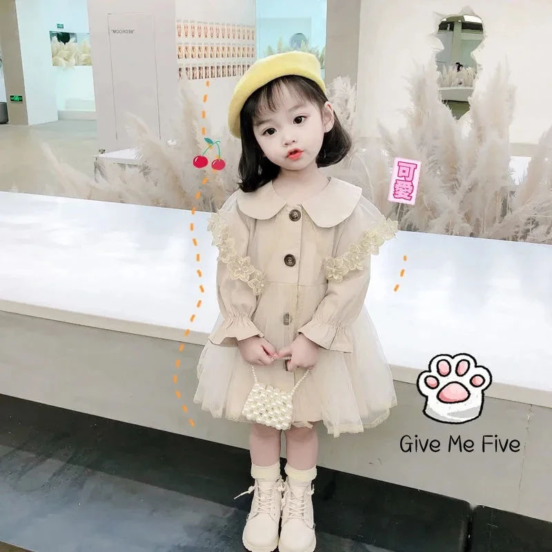 

Children's Veil Windbreaker Jacket 2022 Spring and Autumn Children's Dress Jacket Fashionable Princess Baby Girls Trench Coats