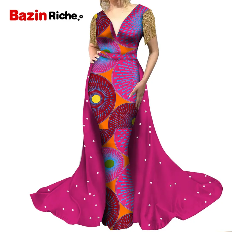 African Dresses for Women Wedding Party Custom Plus Size 4XL 5XL 6XL With Pearls Decorations Floor-length Clothing WY8876