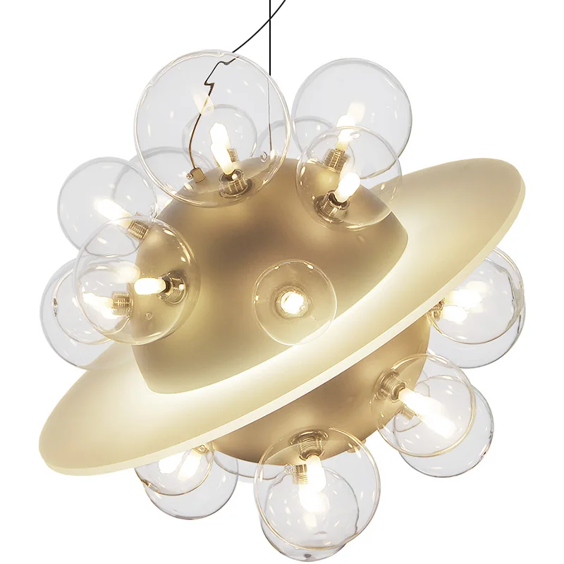 

Saturn ring planet chandelier, 22 glass bulbs, gradient Saturn ring, space planet creative hanging lamps.