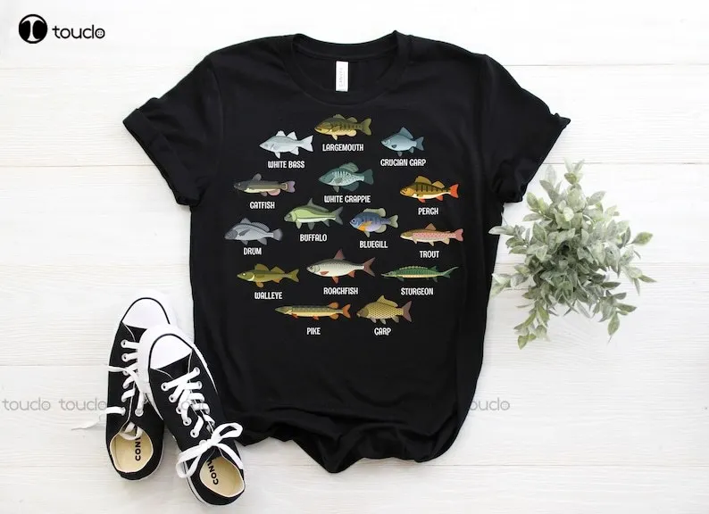

Type Of Fish Fishing Lover T-Shirt Fisherman Father'S Day Dad Grandma Tshirt Catfish Bass Pike Carp Saltwater Fly Fishing Shirts
