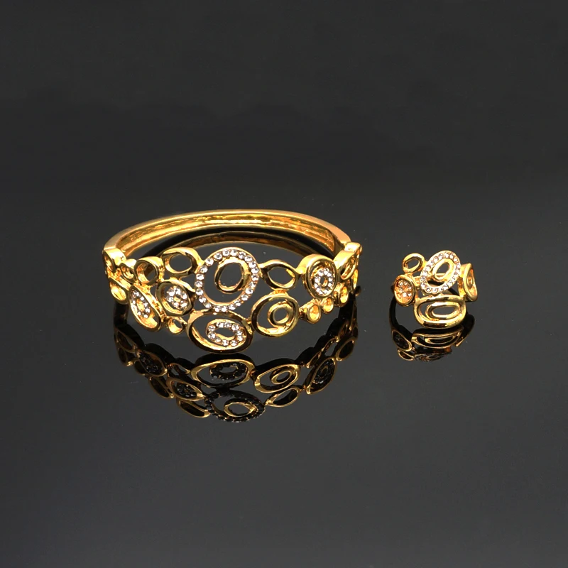 BR32 Ювелирные наборы с золотым покрытием модные женские браслеты кольца новый