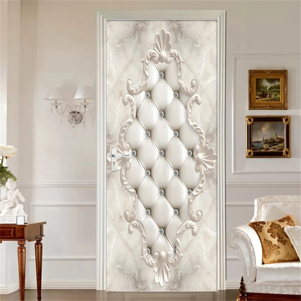 3D Entrance Door Decoration Stickers Room Simple Abstract Lines Relief Wallpaper European Golden Soft Roll Bedroom Home Decor images - 6