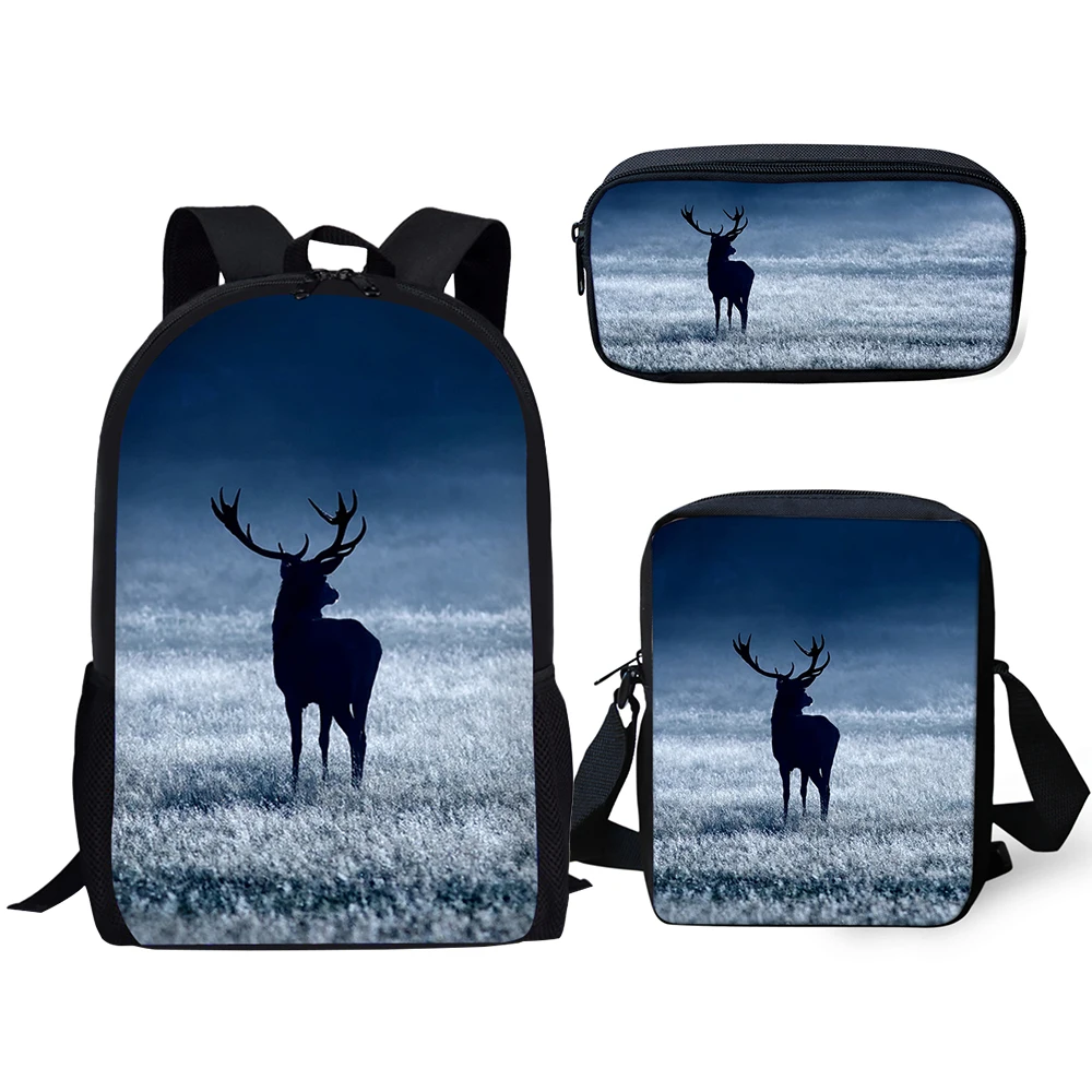 HaoYun Fashion Kids 3PCs/Set School Backpack Fantasy Deer Pattern School Bags Kawaii Animal Students Backpack/Flaps Bag/Pen Bags