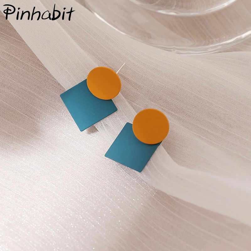 

Rhombus Square Stud Earrings Geometric Yellow Round Ear Studs Summer Fresh Style Studs Earrings Fashion Jewelry Gifts Jewelry