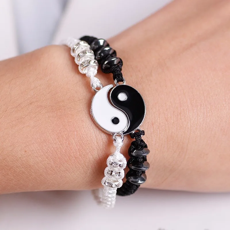 

Fashion Yin Yang Tai Chi Couple Braid Bracelet Chinese Style Vintage Alloy Accessories Hand Woven Couple Bracelet Jewelry Gift